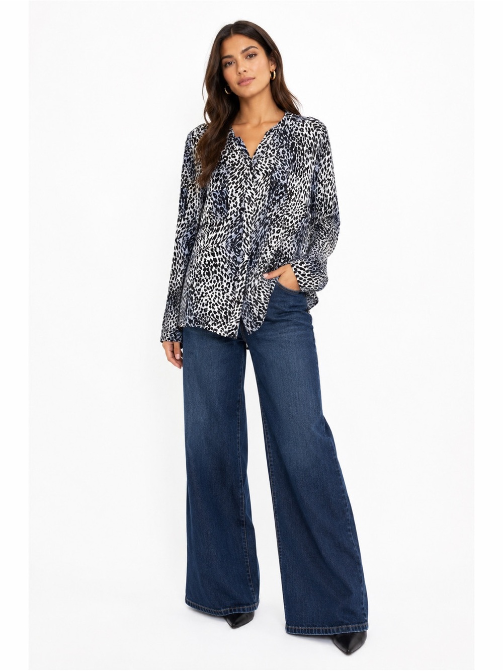 FYLO | NWT Animal Print Button Front Long Sleeve Collared Blouse